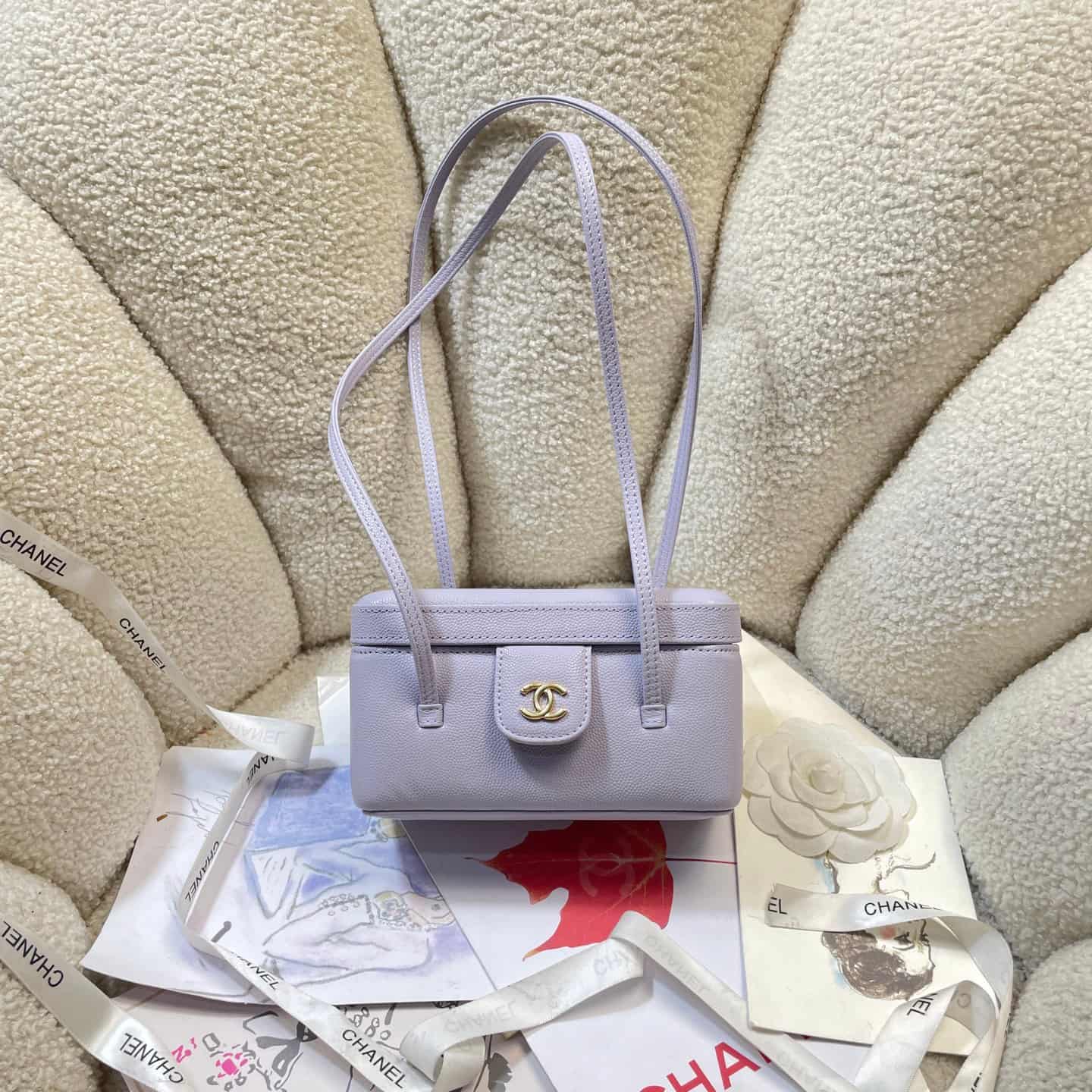 Chanel Long Vanity with Leather Strap Grained Shiny Calfskin & Gold-Tone Metal Purple AP5067 A