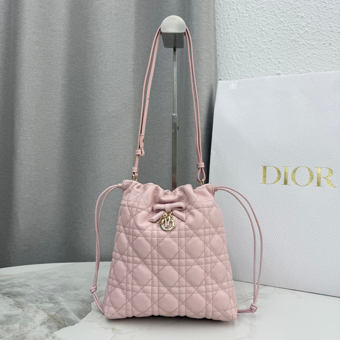 Adiorable Mini Bucket Bag Soupir Pink Cannage Lambskin High