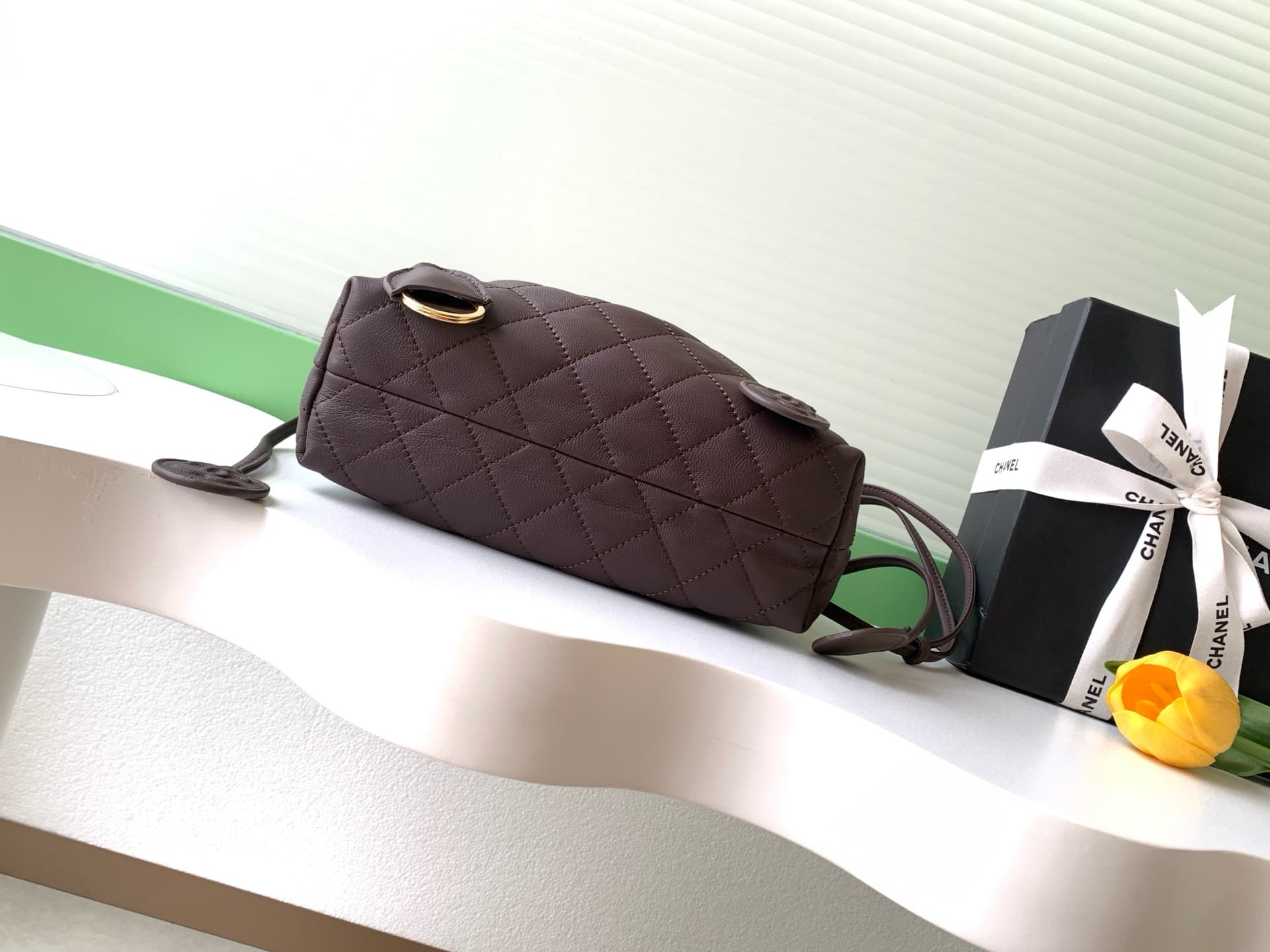 Chanel Clutch with Leather Strap Quilted Leather & Gold-tone Metal AP5227 Brown A