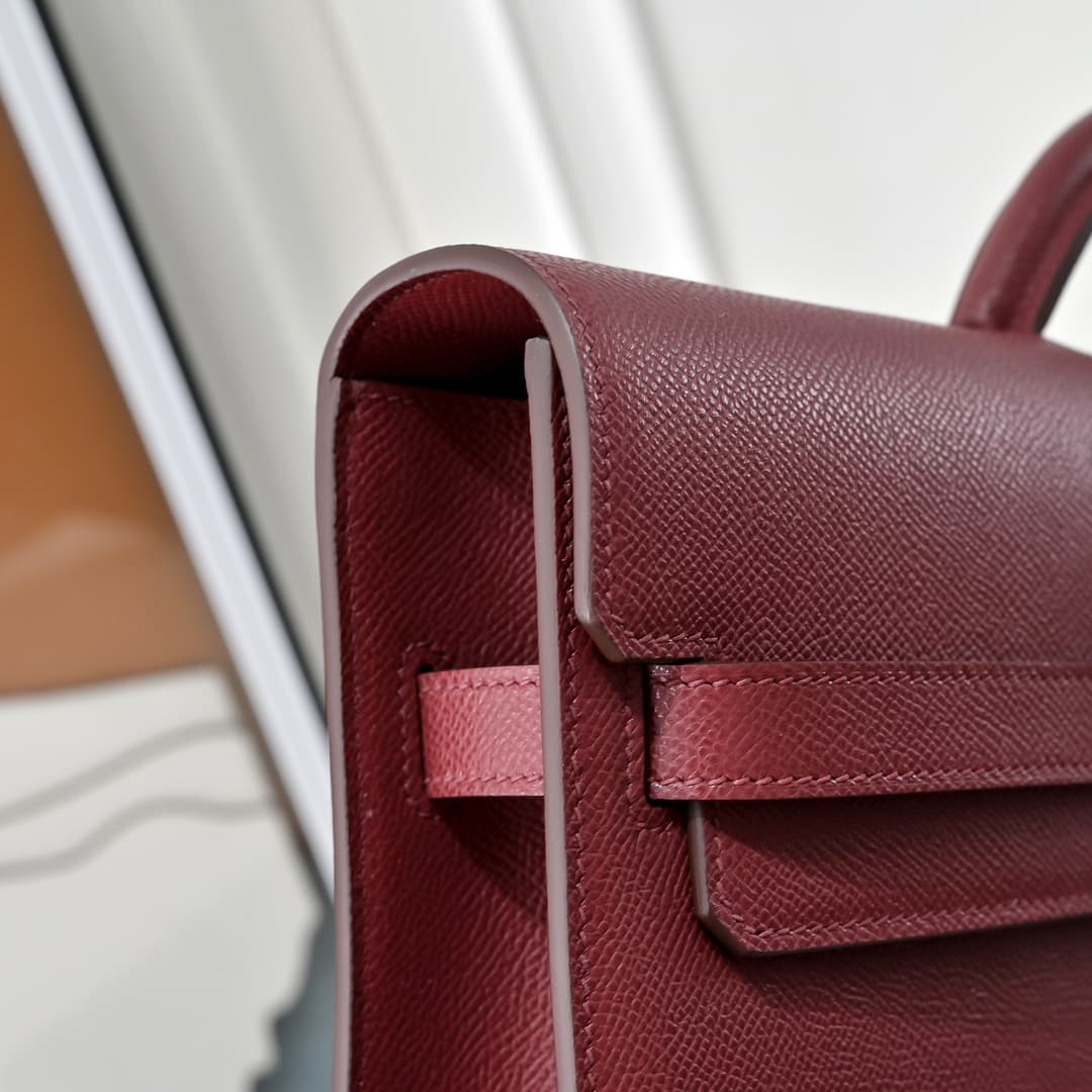 Hermes Kelly depeches Epsom 36 briefcase In Burgundy Silver Metal CalfskIn WAX High