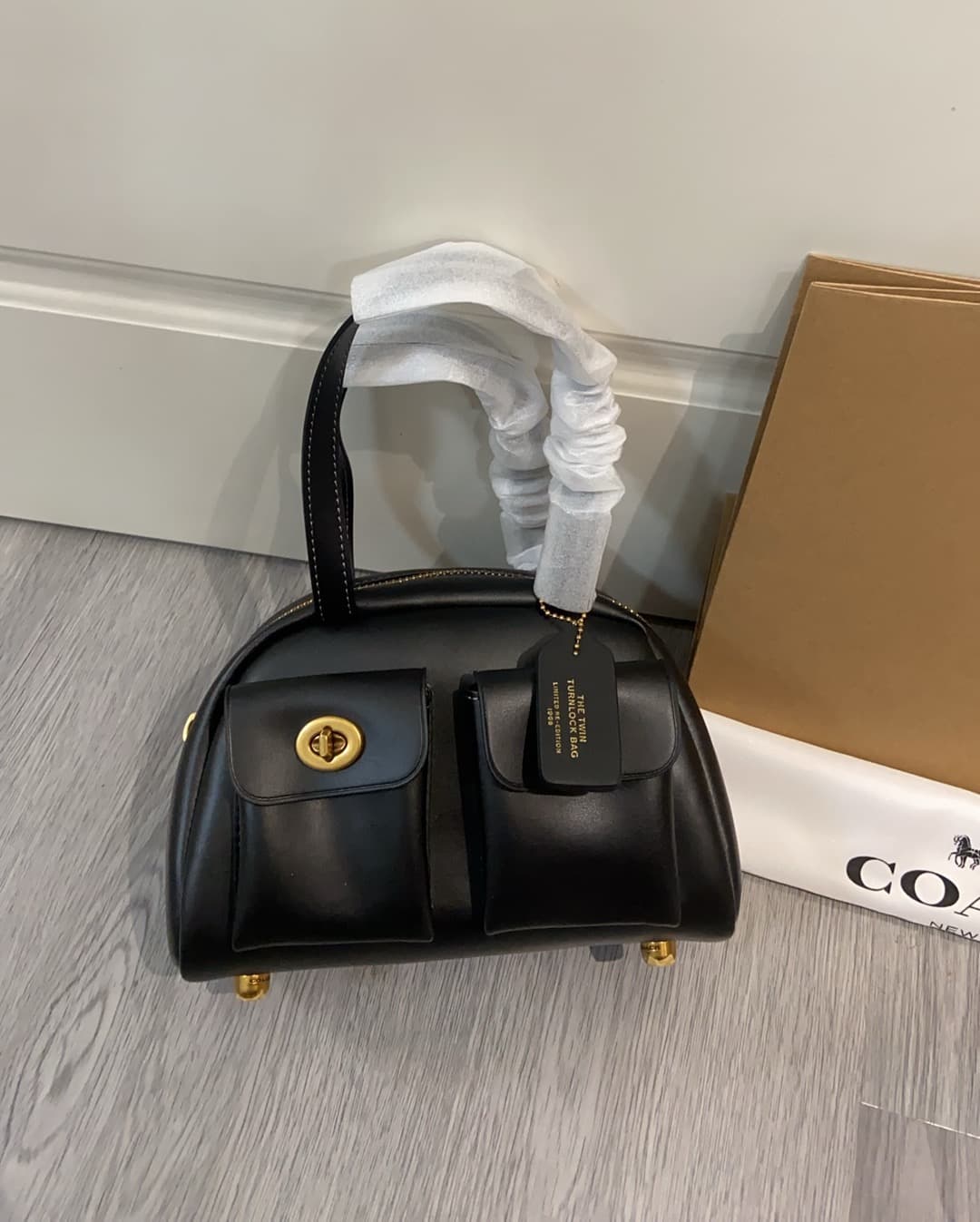 Coach Originals Twin Turnlock Bag 20 in Black Leather High