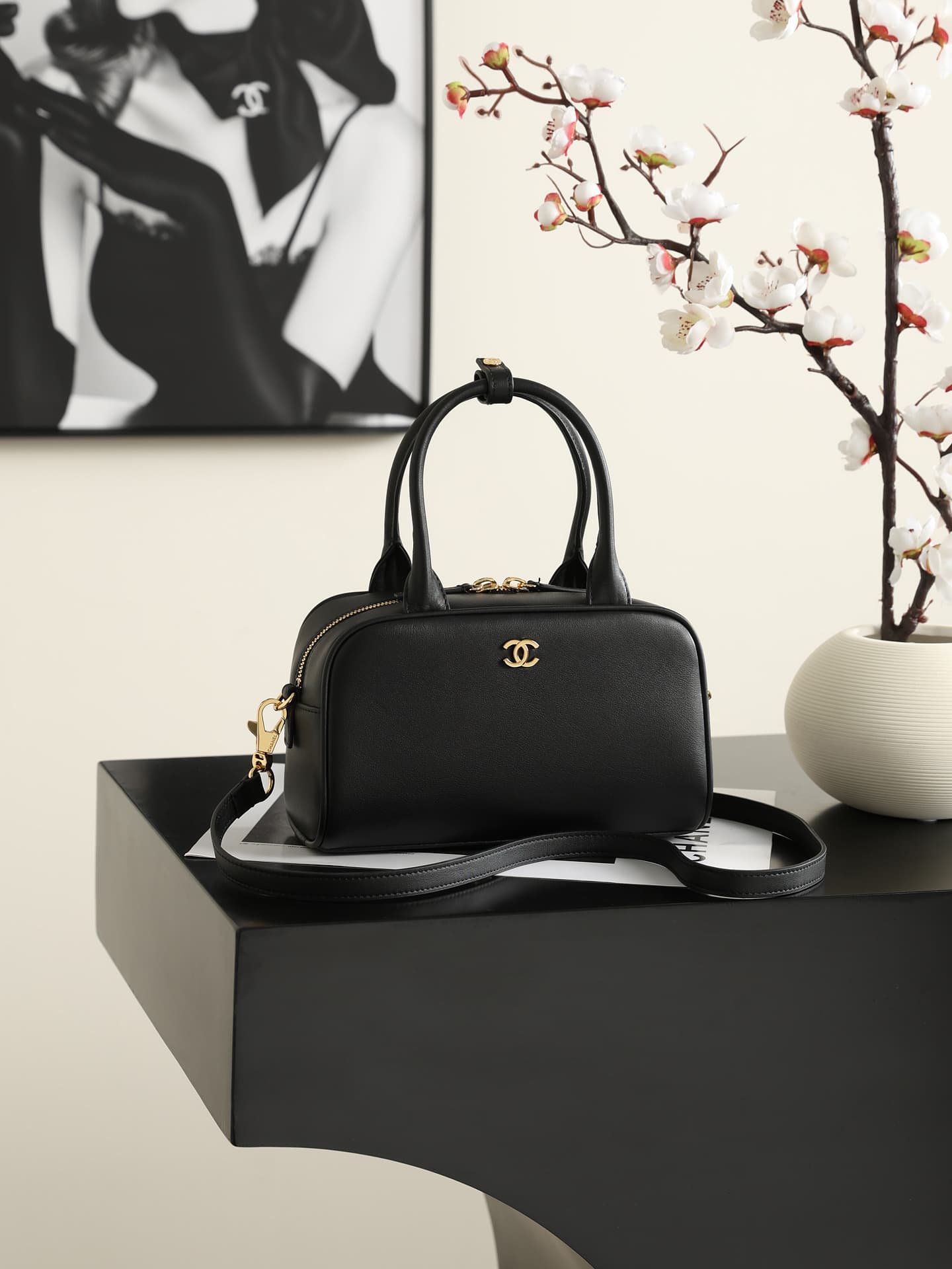 Chanel Mini Bowling Bag Calfskin & Gold-Tone Metal Black AP5528 A