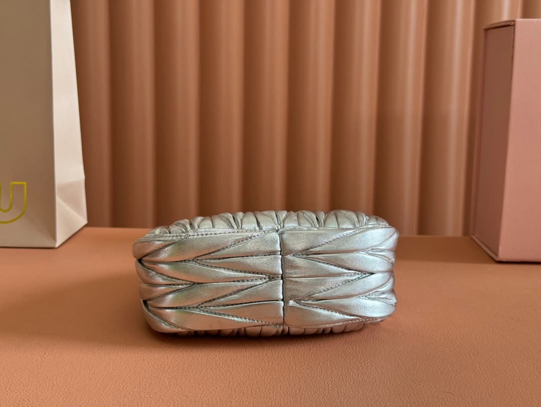 Miu Miu Silver Wander Matelassé Nappa Leather Hobo Mini-bag 5BP078 High