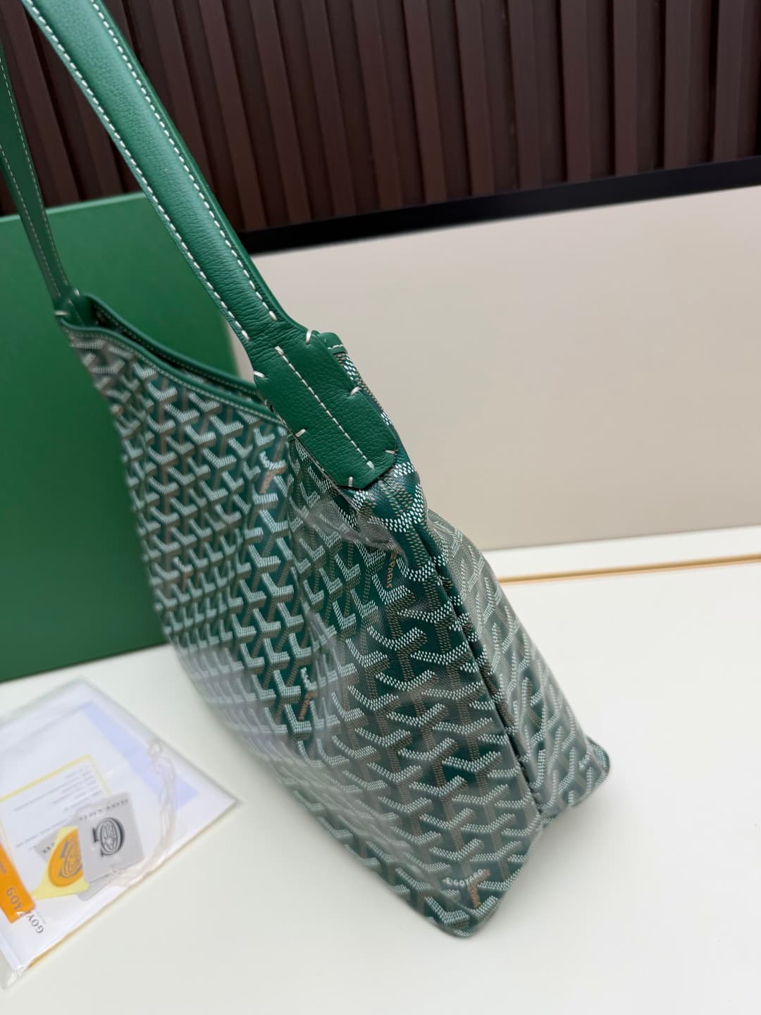 Goyard Bohème Green Hobo Bag Chevron Canvas and  White Painted Mascot High