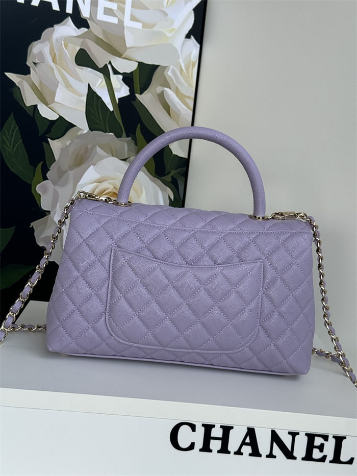 Medium FLAP BAG WITH TOP HANDLE Grained Calfskin Purple-binding Gold Metal High