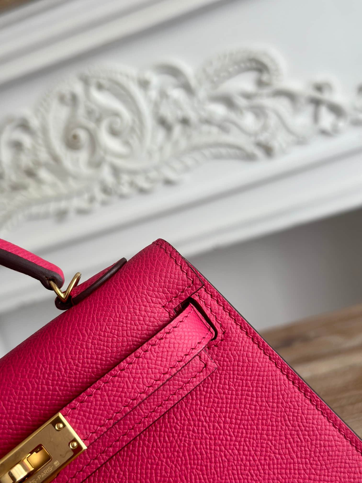 Hermes Kelly Mini II Bag Epsom Leather WAX Rose Extreme High