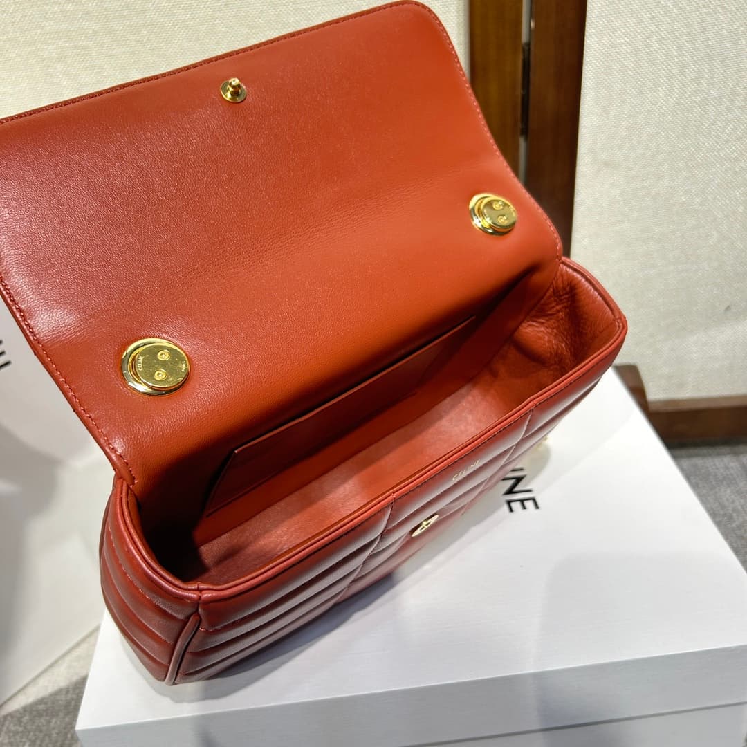 Celine Matelasse Monochrome Chain Shoulder Bag Red High