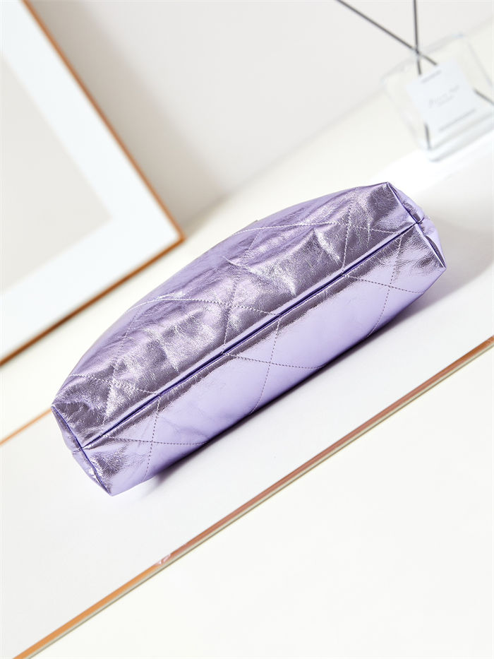 Chanel 22 SMALL HANDBAG Metallic Calfskin & Silver-Tone Metal AS3260 Purple A