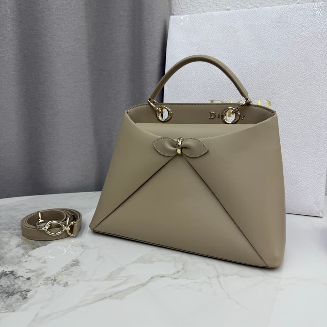 Large Dior Cigale Bag Latte Beige Shiny Supple Calfskin High