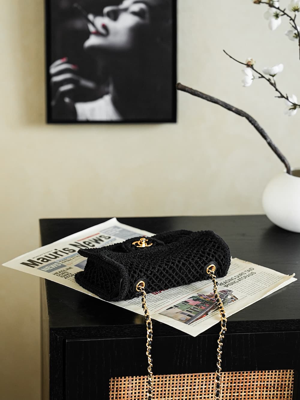 CHANEL Coco Beach Flap Bag Mesh, Strass & Gold-Tone Metal AS6156 Black A
