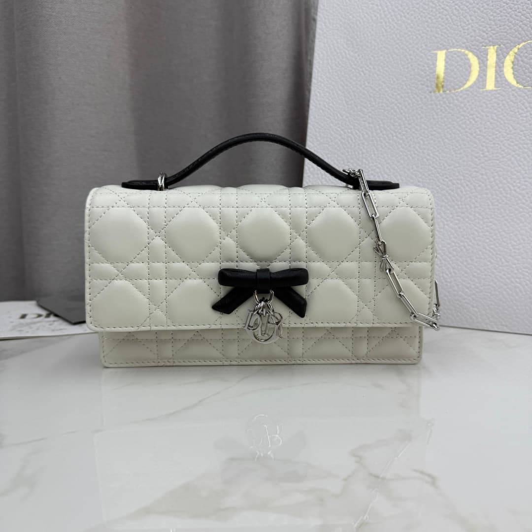 My Dior Mini Bag Cannage Lambskin In White With Leather Bow High