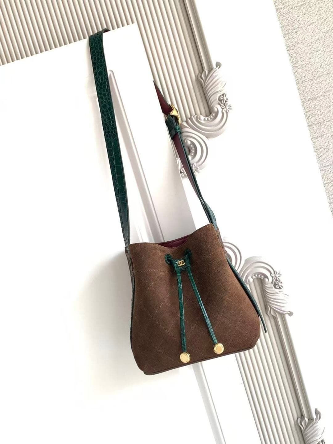 Chanel Small Bucket Bag Suede Calfskin & Gold-Tone Metal Coffee AS6537 A