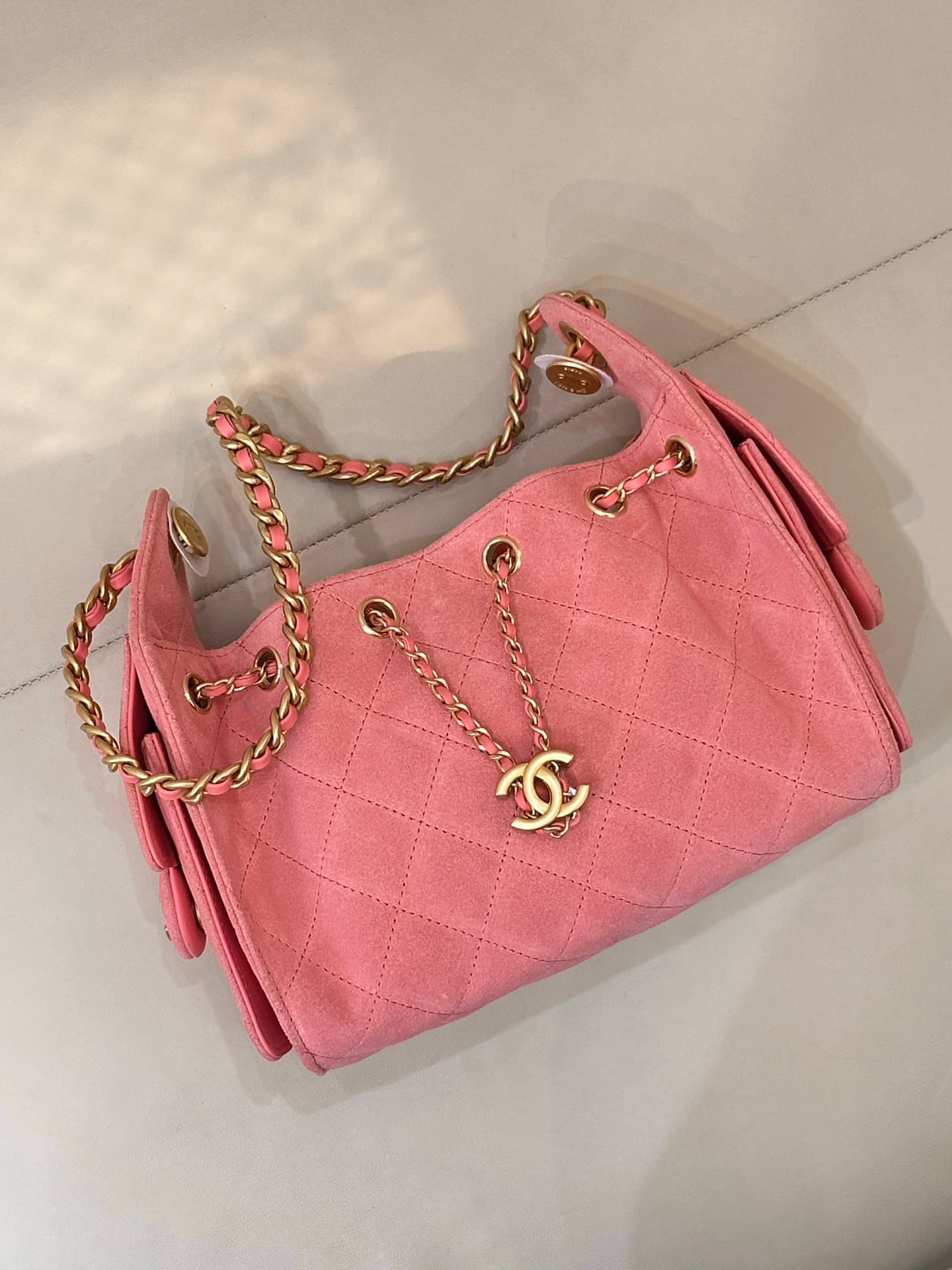 CHANEL 25 Mini Handbag AS5631 Suede &Gold-tone Metal Pink TOP