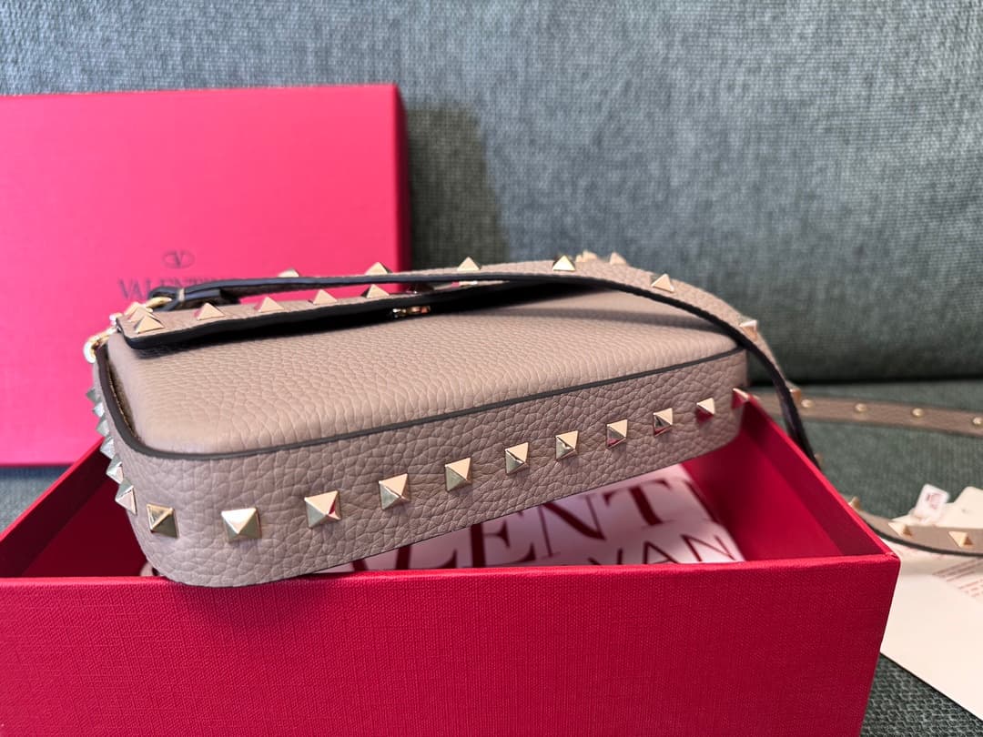 Valentino Garavani Mini Rockstud Grainy Leather Crossbody Bag in Grey High
