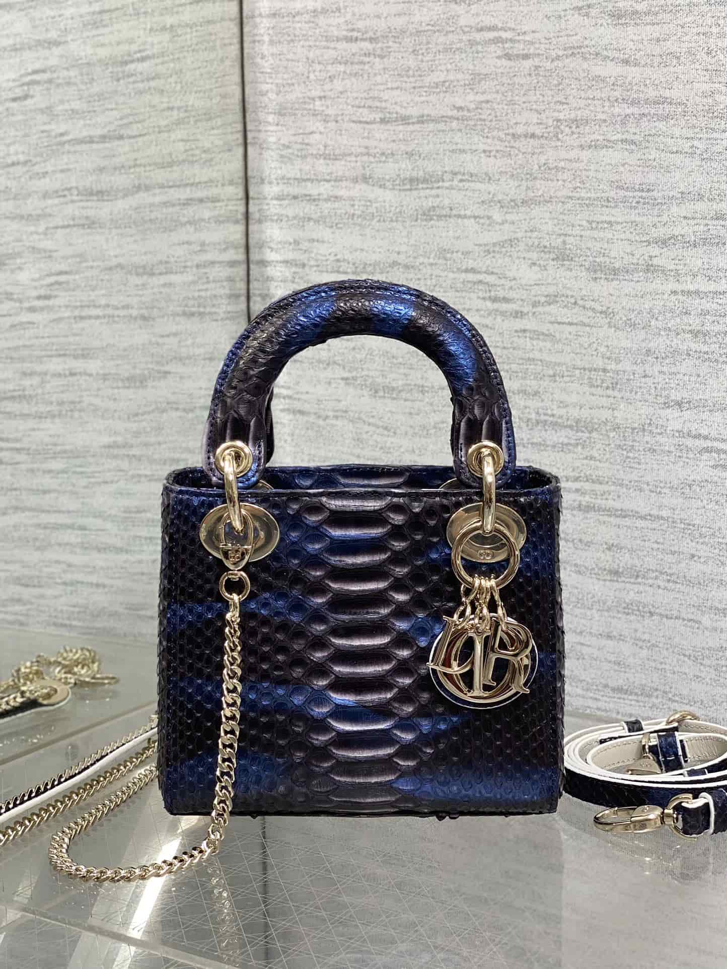 MINI LADY Dior BAG Cannage Python Gold-tone Metal High