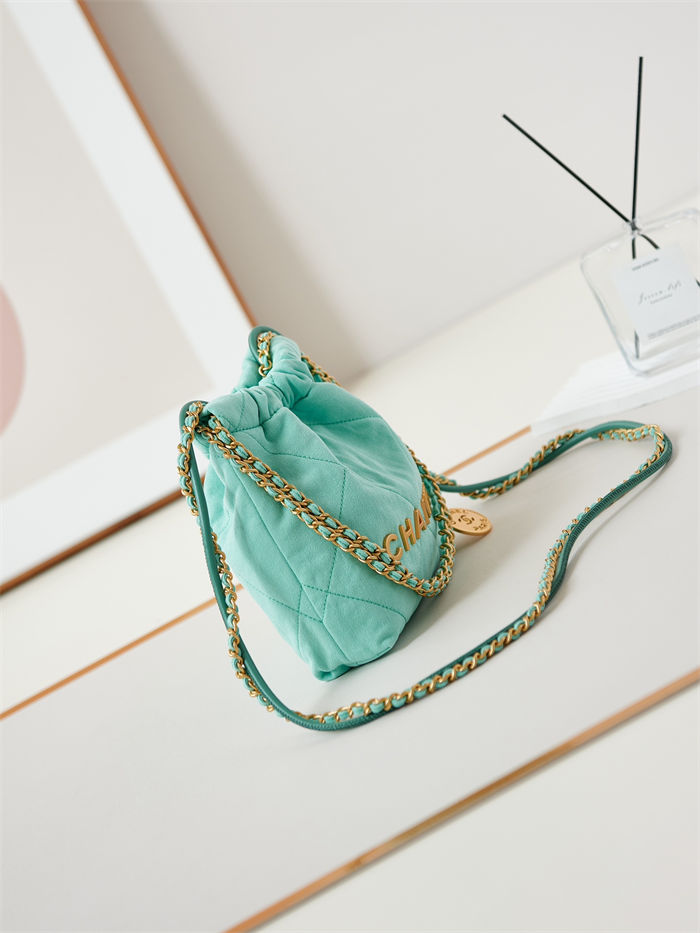 Chanel 22 MINI HANDBAG Canvas & Gold-Tone Metal Green AS3980 A