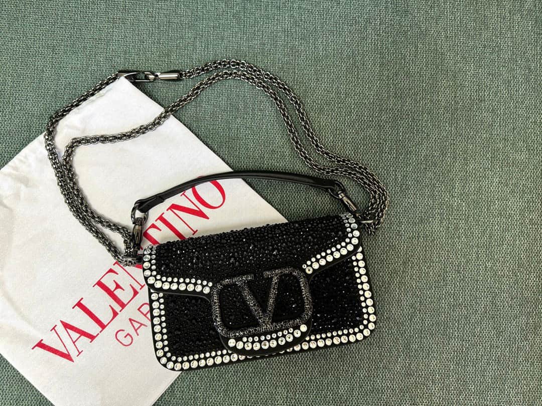 Valentino Garavani VLogo Loco Flap Embellished Leather Shoulder Bag Black High
