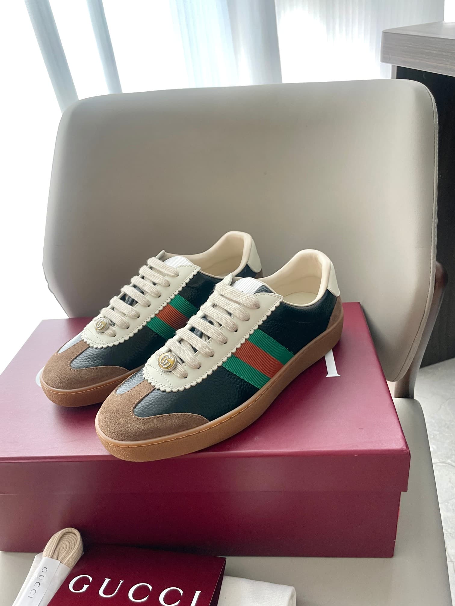Gucci Calfskin Suede Web Sneaker shoes G74 Men Women