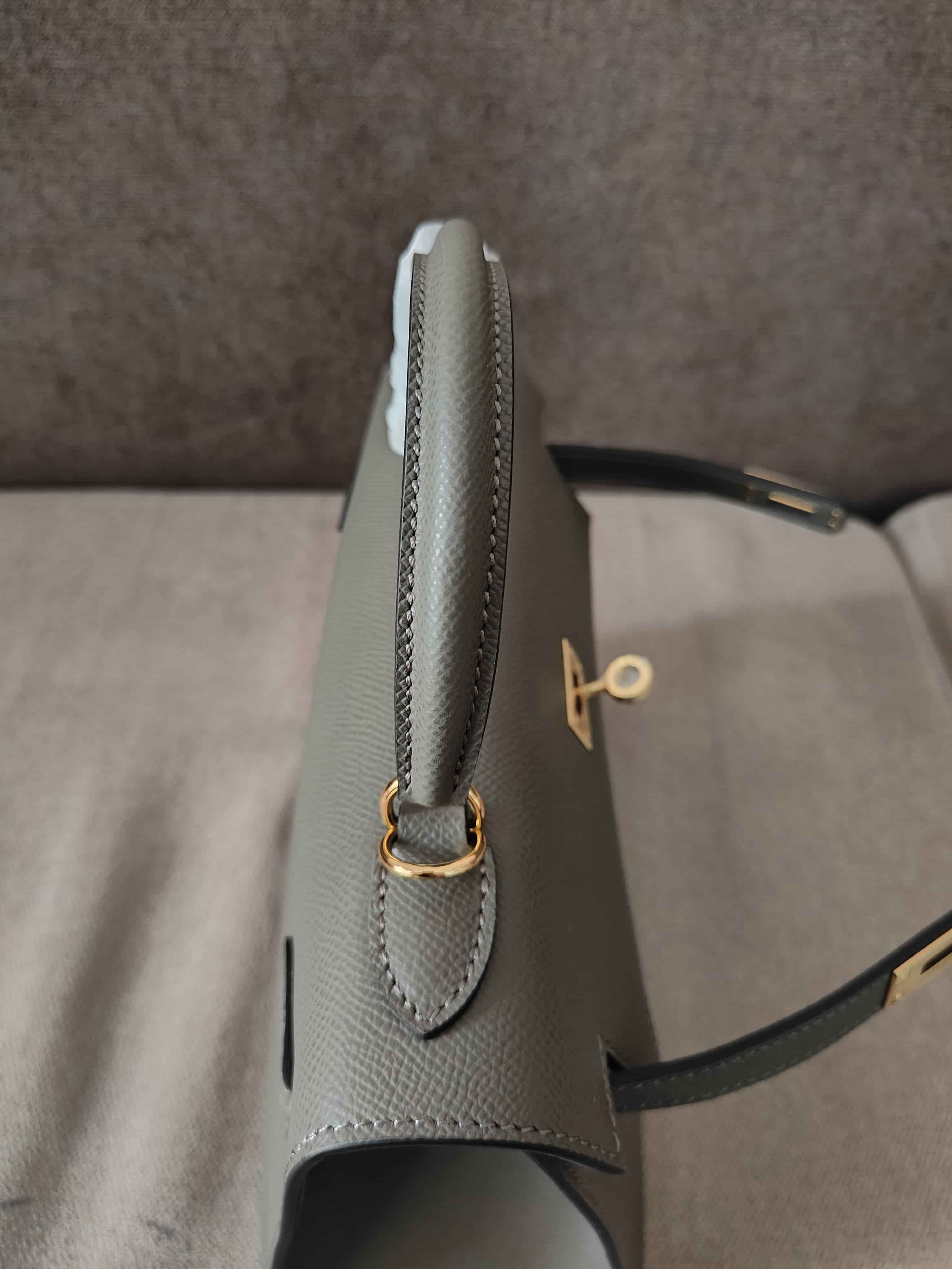 Hermes Kelly 25/28cm Sellier Bag Epsom Leather Silver/Gold Metal In Etain High