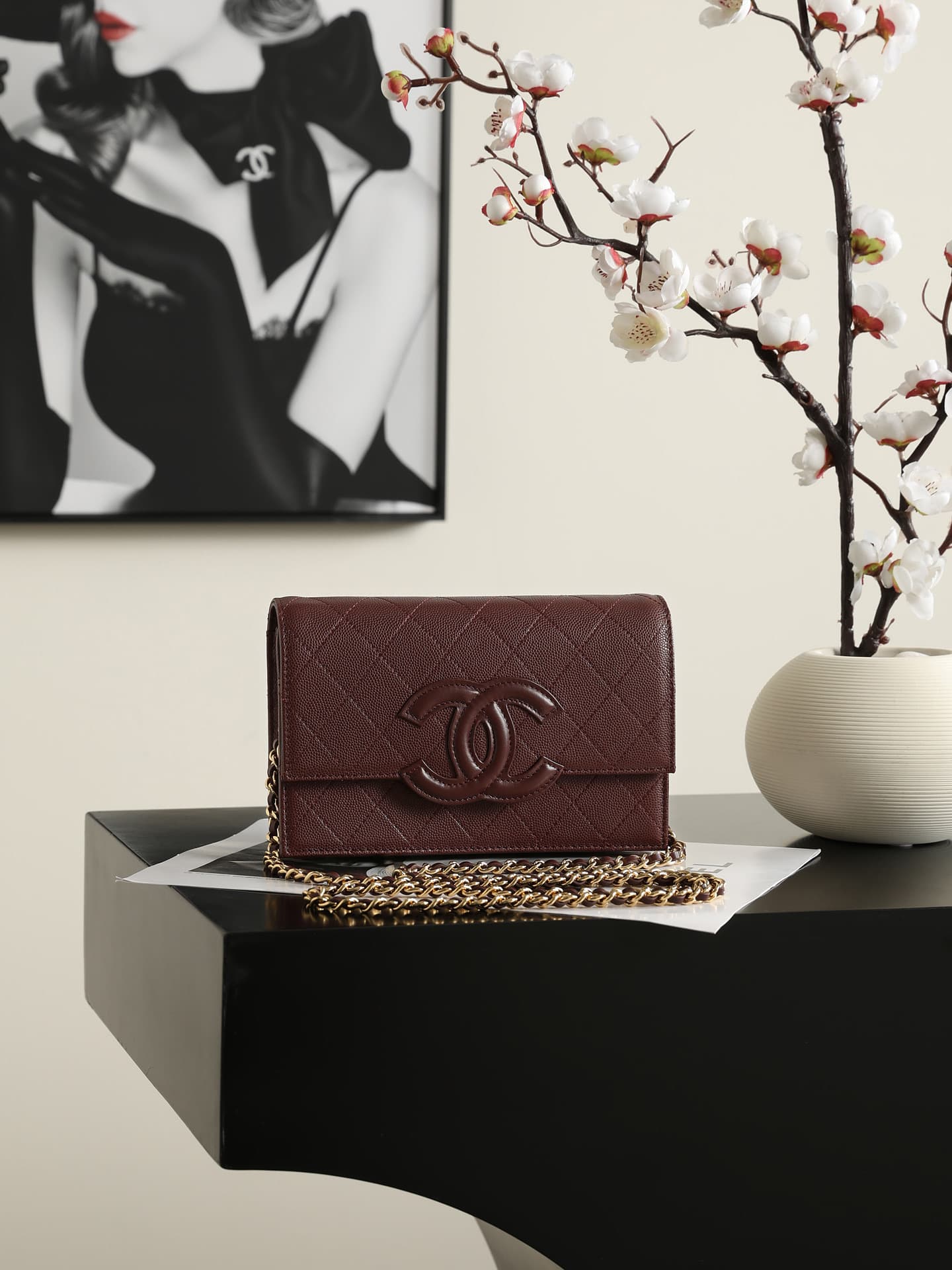 Chanel Wallet on Chain Shiny Grained Calfskin Lambskin & Gold-Tone Metal Burgundy AP5455 A