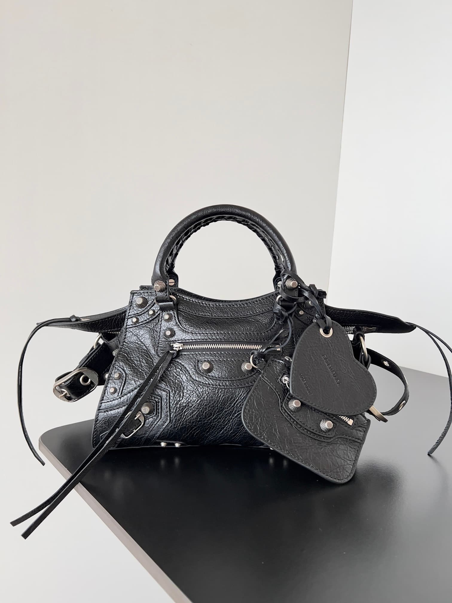Balenciaga Small Neo Cagole City bag in black lambskin leather High