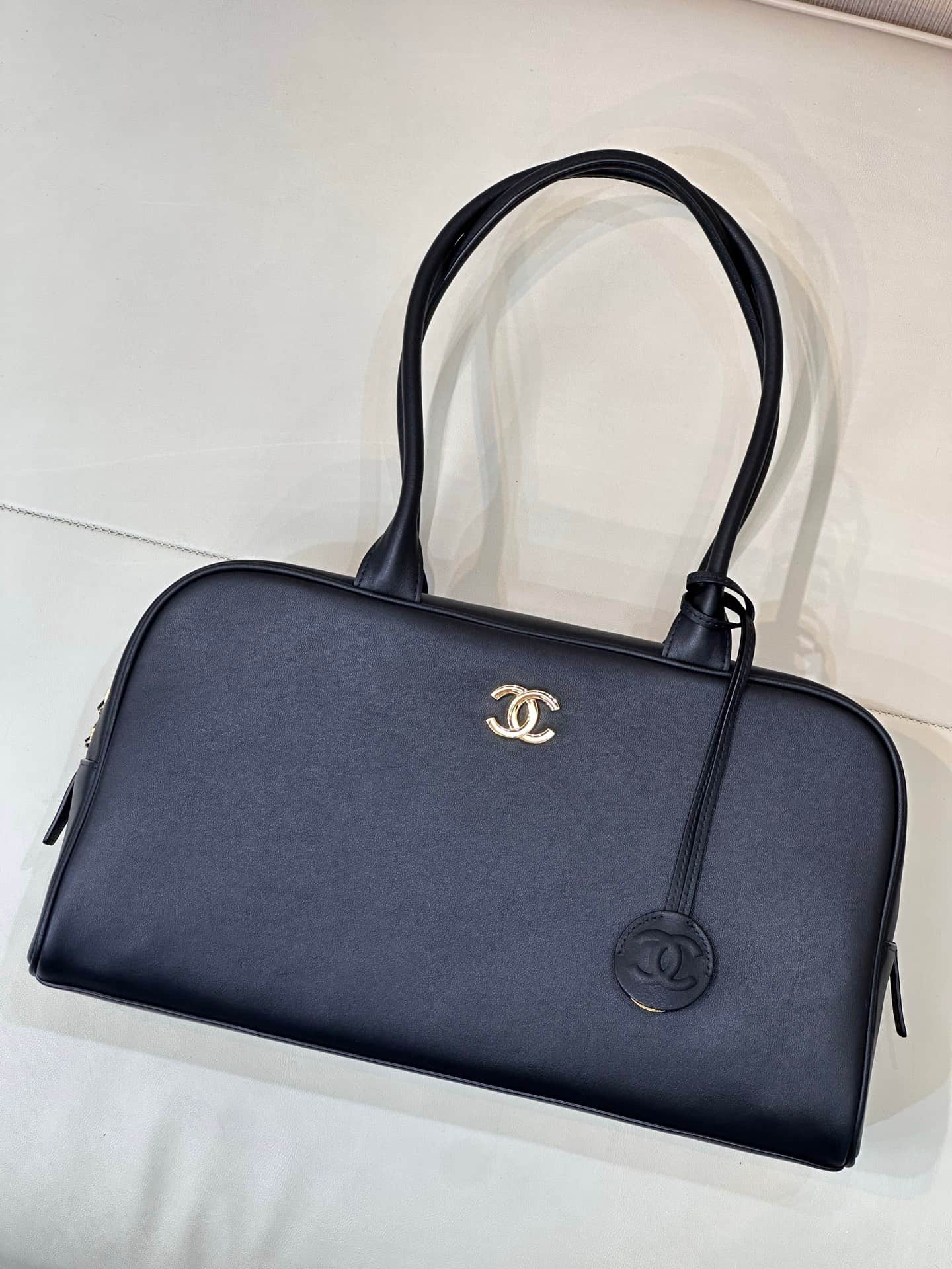 Chanel Maxi Bowling Bag Calfskin & Gold-Tone Metal Black AS6211 TOP