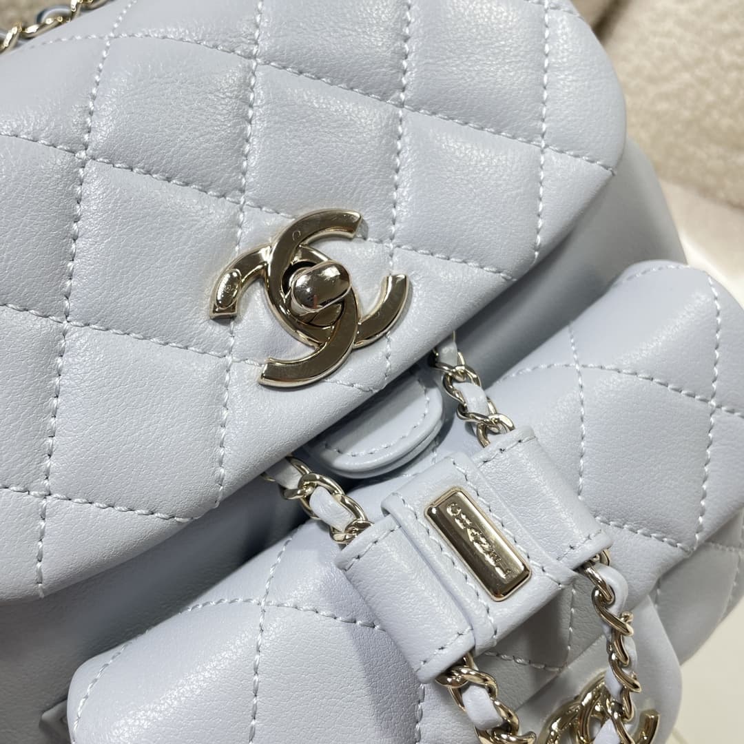 Chanel Small Quilted Duma Backpack Lambskin AS2908 Light-Blue High