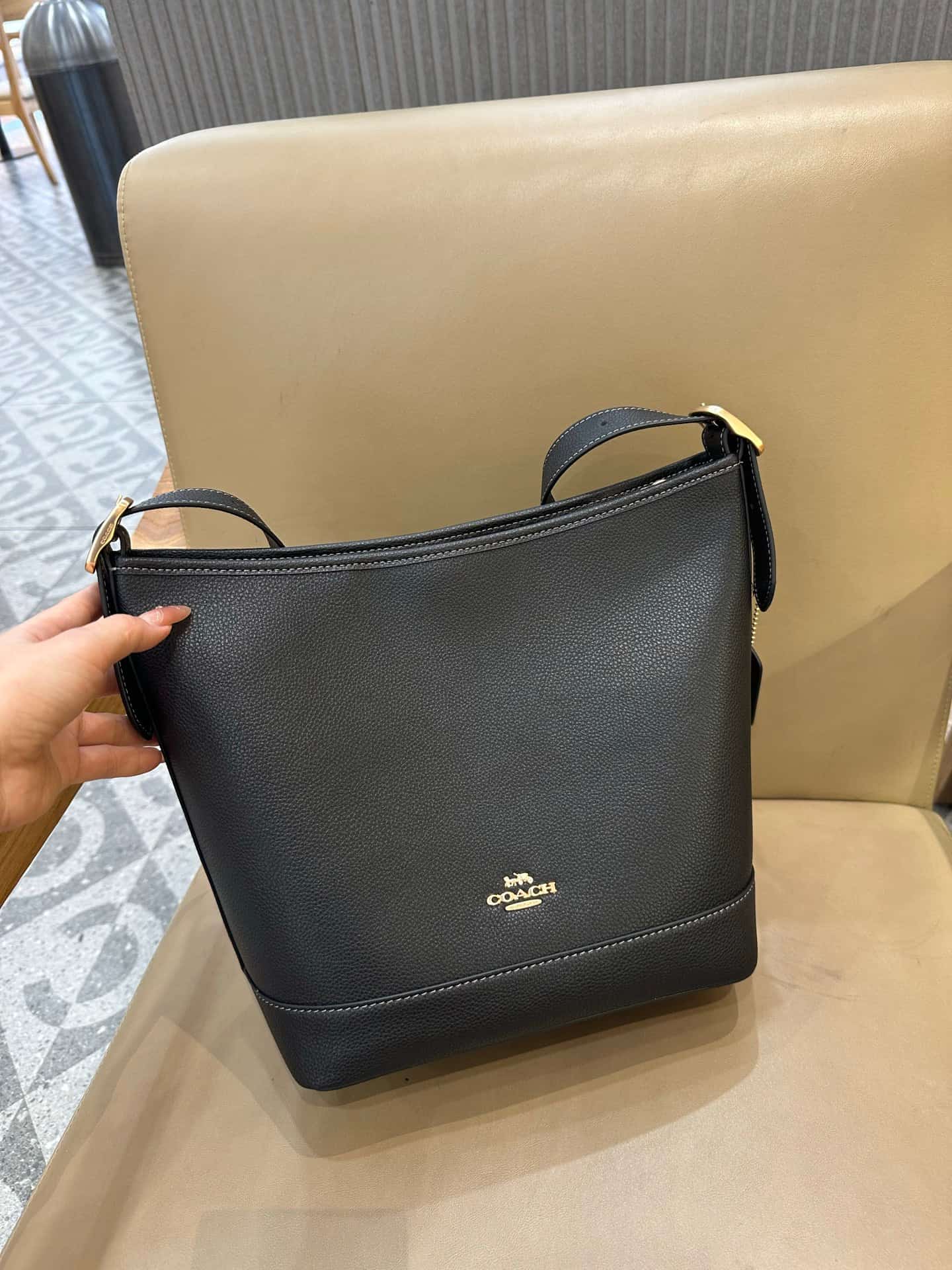 Coach Jude Duffle Bag in Grained Calfskin with Black Leather High
