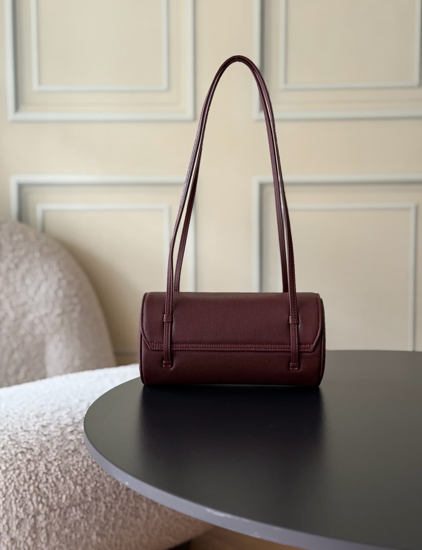 Chanel Small Bowling Bag Grained Shiny Calfskin & Gold-Tone Metal AS6143 Dark Burgundy High