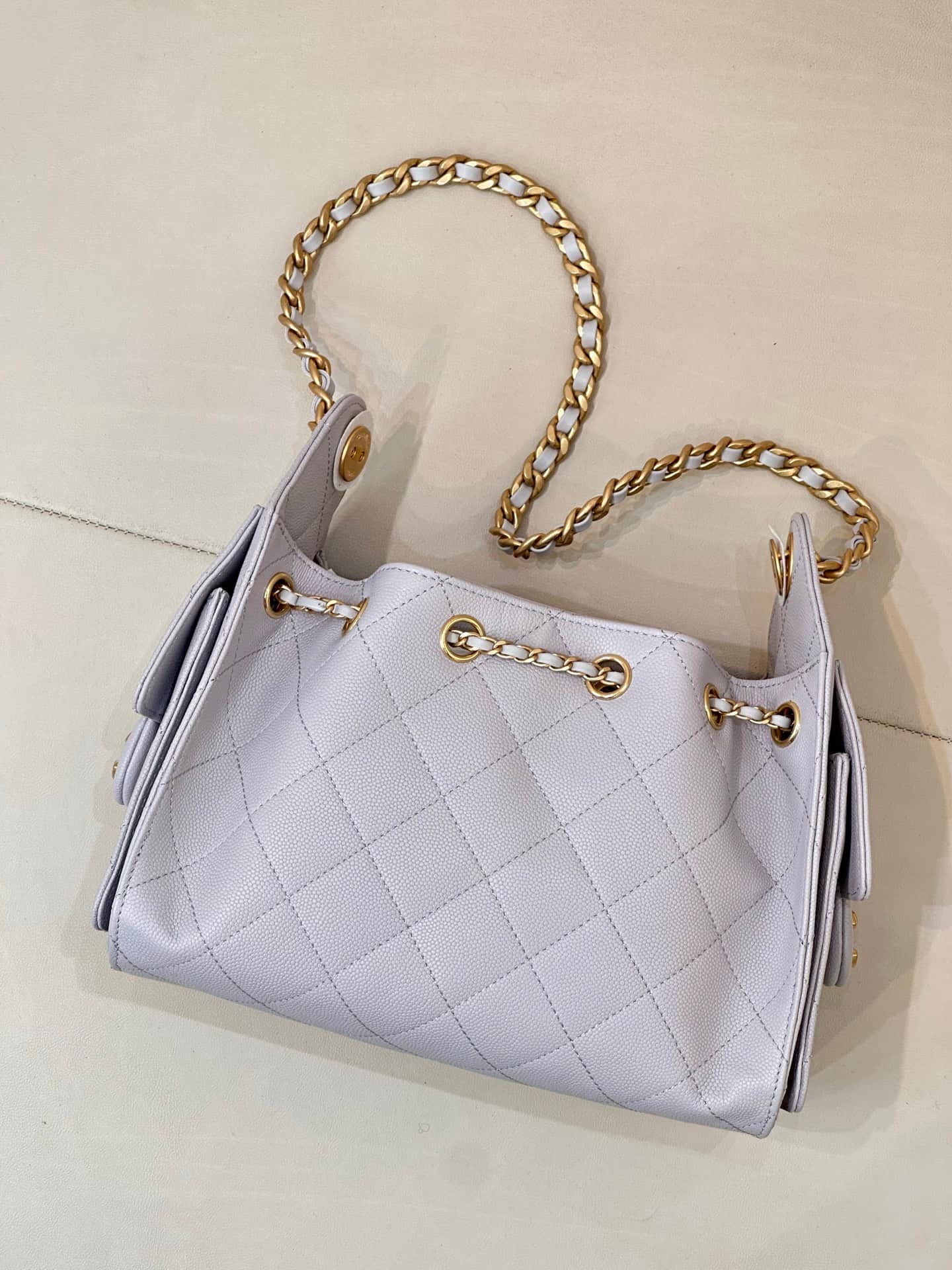 CHANEL 25 Mini Handbag AS5631 Grained Calfskin & Gold-tone Metal Light Grey TOP