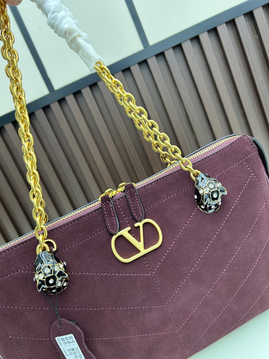 Valentino VLogo Garavani Panthea Shoulder Bag Burgundy Suede Mid