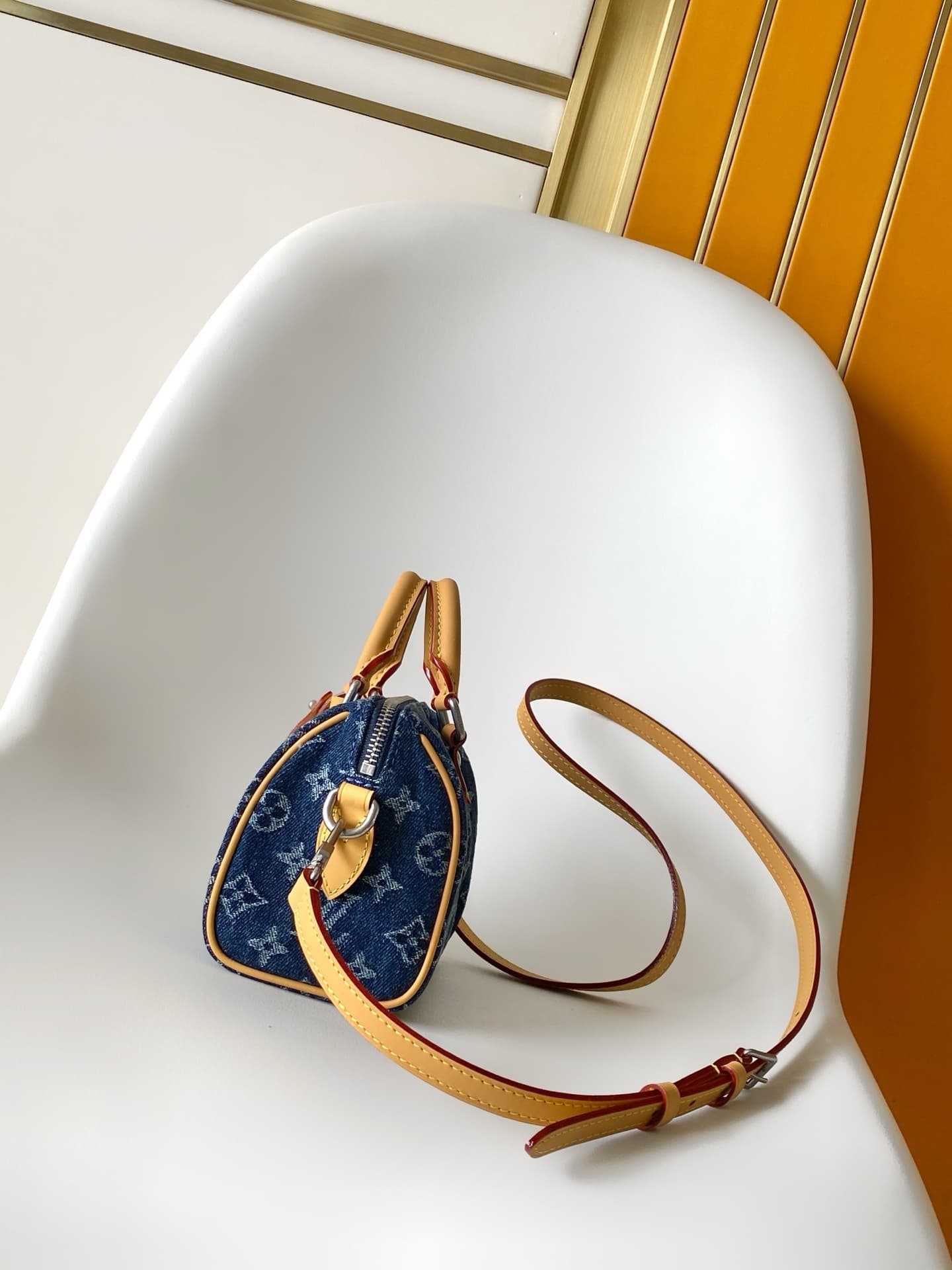 Louis Vuitton Speedy 18 Bandoulière Blue Monogram Flowers Denim M27557 High