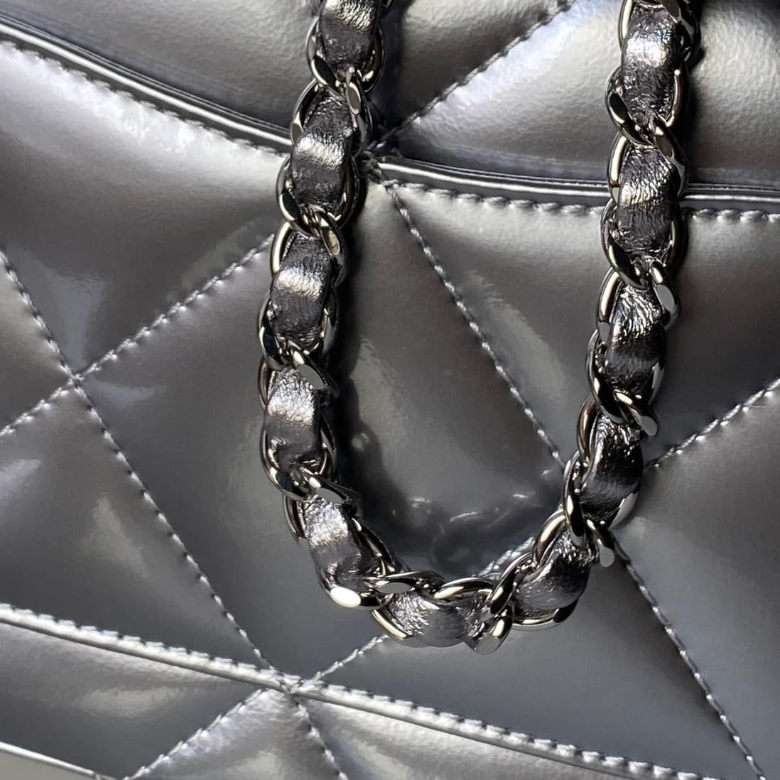 Chanel Mini Flap Bag with Top Handle Calfskin& Silver-tone Metal Silver AS5805 A