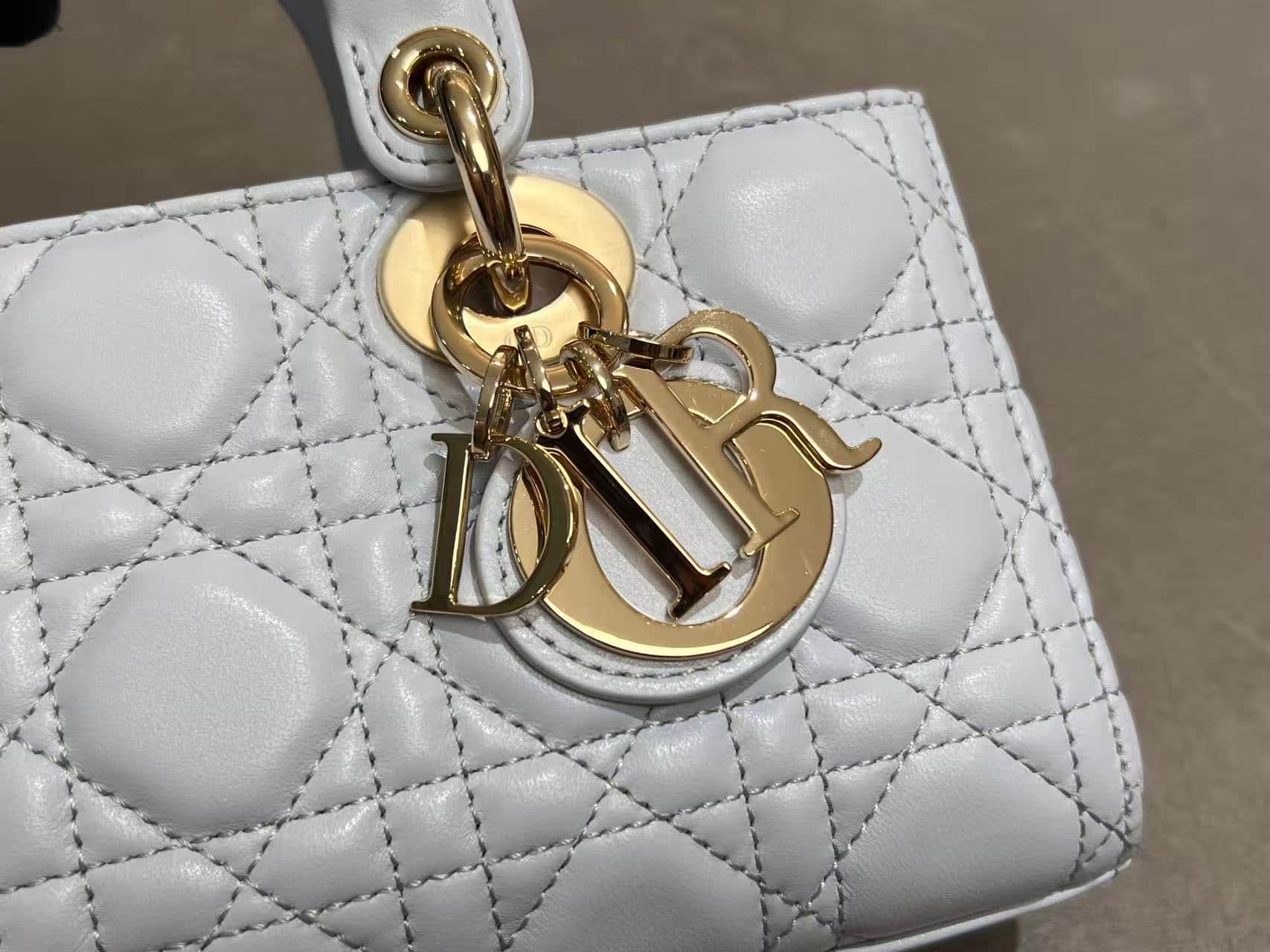 LADY D-JOY BAG SMALL Cannage Lambskin Ice Blue High