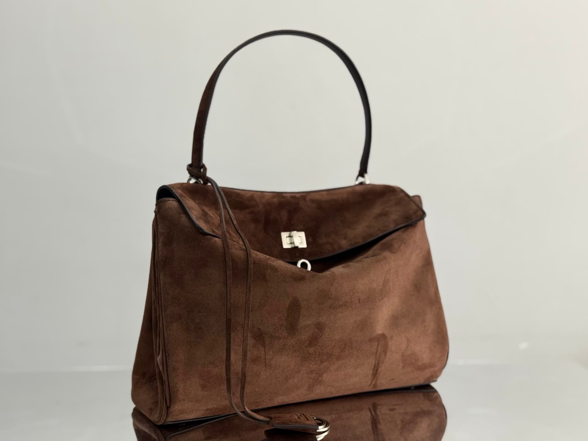 Balenciaga Rodeo Medium Bag in Light Espresso Waxed Suede Calfskin With Silver-Tone Metal TOP