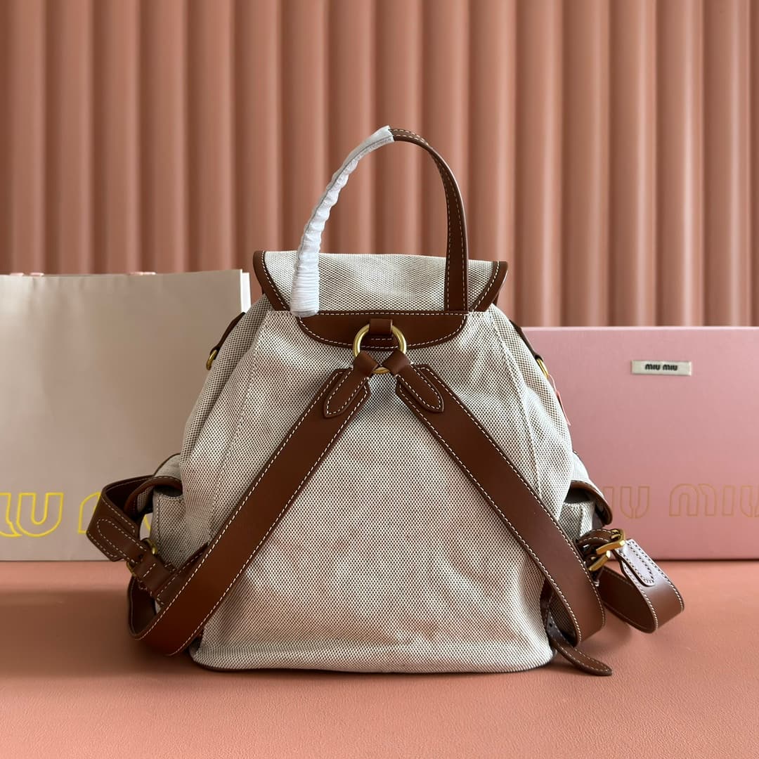 Miu Miu Cornflower Cord Beige/brandy Denim Backpack 5bz042 High