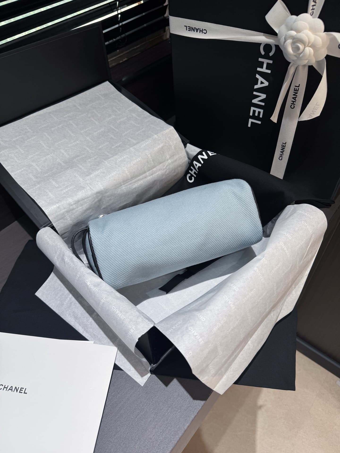 Chanel Small Zipped Pouch Canvas Calfskin Blue & Black AP5266 A
